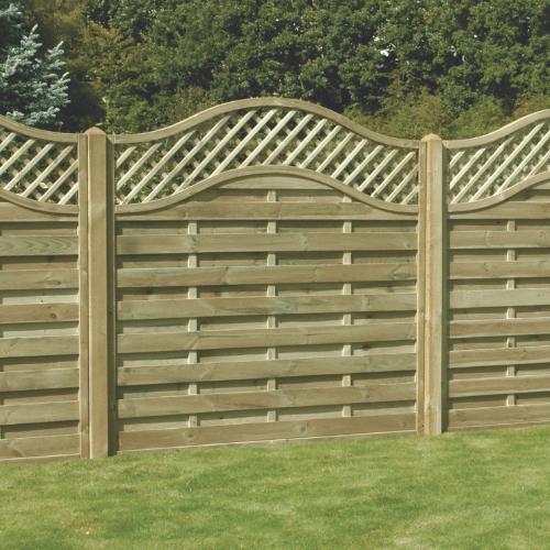 Wooden fence panel with curved lattice top