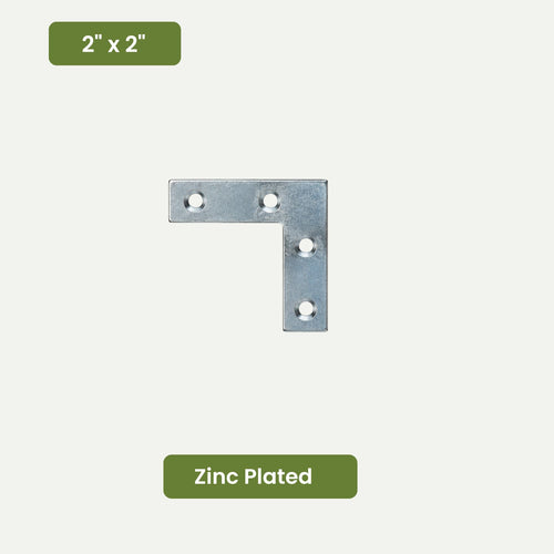 Zinc-plated Flat L-Shaped Corner Mending Plates with four screw holes, suitable for timber repairs.