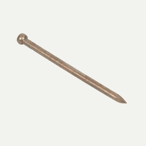A 40mm Lost Head Nail from John George, made of bright steel, with a round flat head and pointed tip, shown on a plain white background.