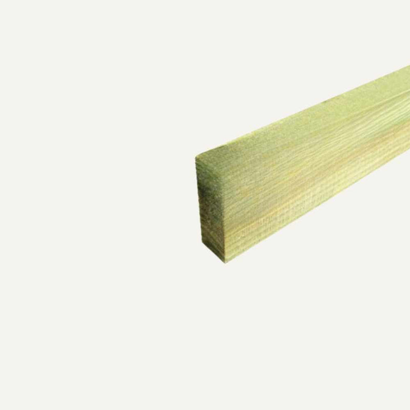 Load image into Gallery viewer, A Bingley Fencing Backrail, size 4 x 1.5 (100mm x 38mm), in light green with a smooth wooden texture, is shown on a white background, oriented diagonally with one end closer to the viewer.
