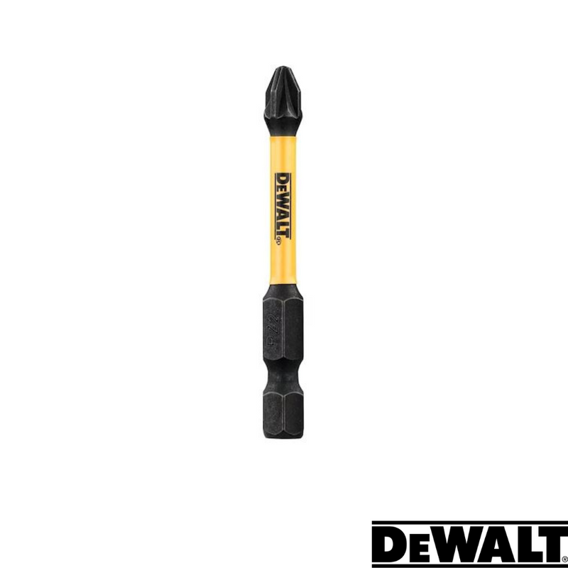 Load image into Gallery viewer, Close-up of a Dewalt Extreme FlexTORQ PZ2 screwdriver bit, showcasing its distinctive yellow and black design. This bit features a hexagonal base and is ideal for use with impact drivers. The bottom right corner displays the Dewalt logo against a white backdrop.