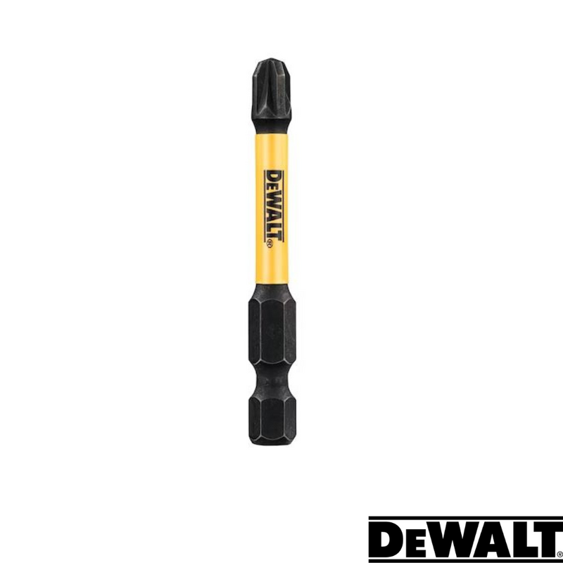 Load image into Gallery viewer, A black and yellow Dewalt drill bit with a hexagonal shaft and a specialized tip, specifically designed for compatibility with Extreme FlexTORQ impact drivers, is part of the Dewalt-Extreme FlexTORQ PZ3 pack of five. The recognizable Dewalt logo is situated at the bottom right corner.