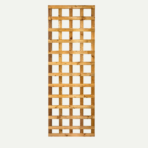 Tall, rectangular Traditional Square Trellis Panels – Dip Treated with a square grid pattern for climbing plant support.