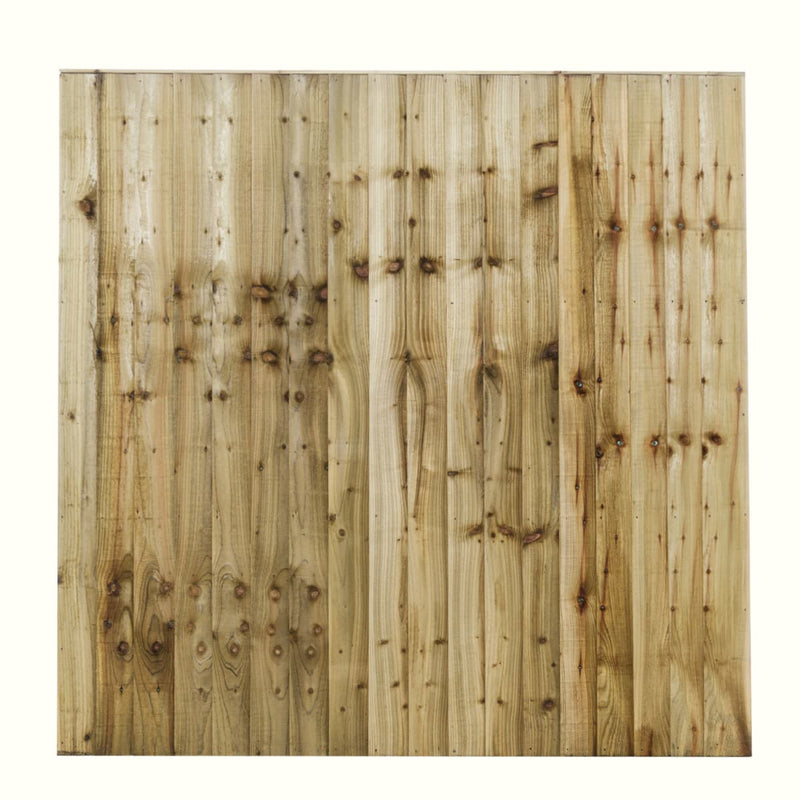 Load image into Gallery viewer, The Bingley Fencing Featheredge Fence Panel - Flat Top features vertical wooden planks with visible knots and grain, offering a classic look ideal for privacy fencing.
