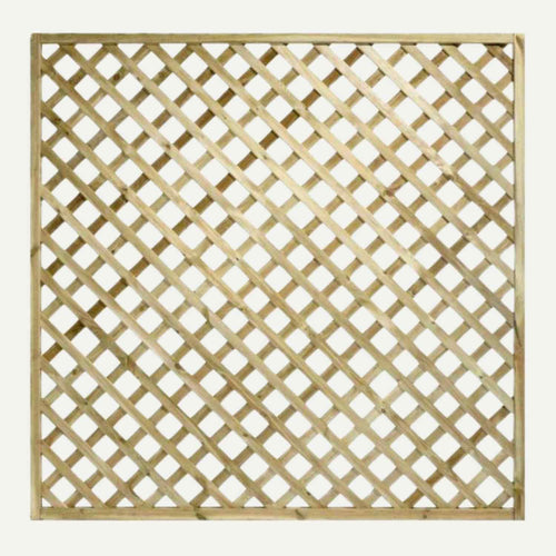 The KDM Trellis - Heavy Diamond Lattice Square 180cm x 180cm (HDL13) features a crisscross diamond pattern in light-colored, pressure-treated wood, shown against a plain white background.