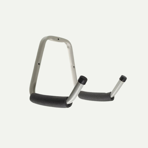 The Rothley Foam Hook is a metal wall-mounted storage hook with two padded arms and black end caps, perfect for holding bikes or tools and organizing decking, fence, or garden gear. Shown against a plain white background.