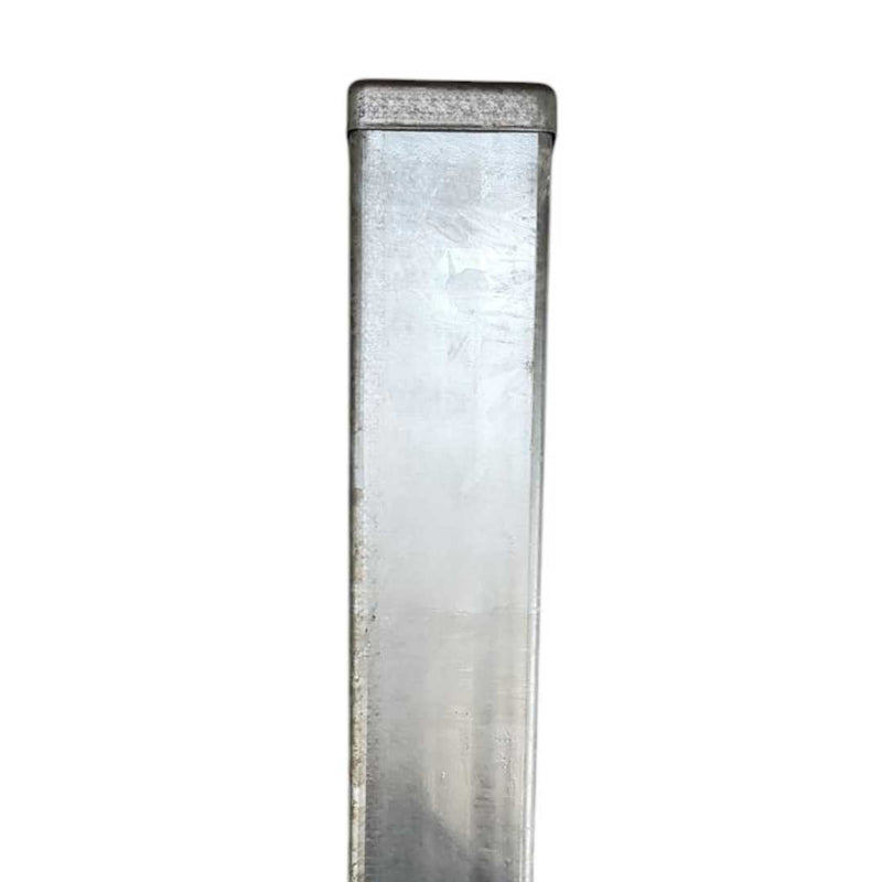 Load image into Gallery viewer, Close-up of a vertical LastPost by Bingley Fencing, featuring a square cross-section against a white background. The galvanised steel surface is smooth, slightly reflective, and matte finished.