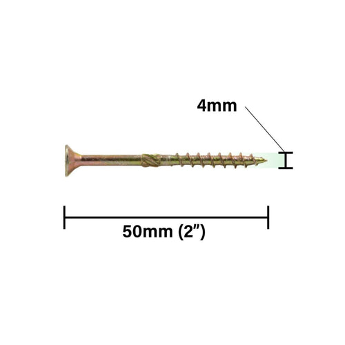 A RIKA RX Multi-Purpose Screw measuring 50mm in length and 4.0mm in diameter (as shown with measurement labels)—ideal as a construction screw for various applications. Supplied in a 900-piece tub.