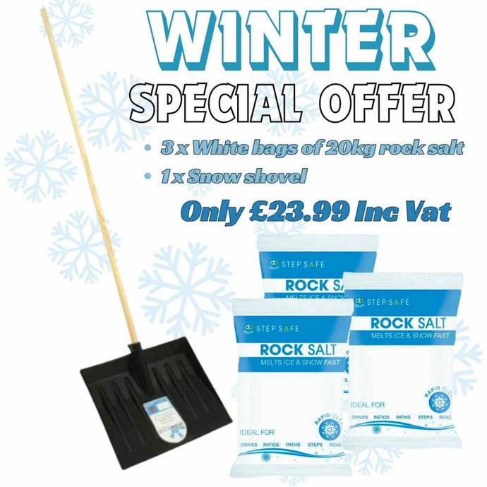**Offer 3 Bags WHITE Rock Salt & Snow Shovel for £23.99**