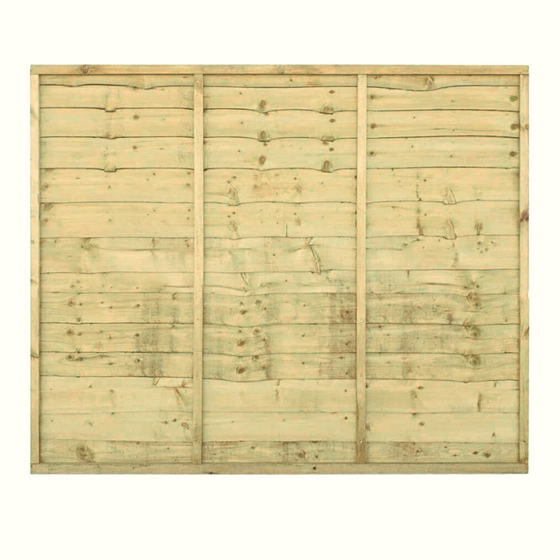 Load image into Gallery viewer, The Bingley Fencing Overlap Fence Panels—Tanalised feature horizontal planks, three vertical supports, and a natural light wood finish, making them an economical and easy-to-install fencing solution.