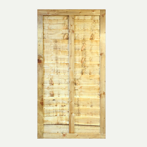 The Bingley Fencing Overlap Gates feature horizontal planks and a central vertical support with a natural, unfinished look—perfect for custom-sized or bespoke gate installations.