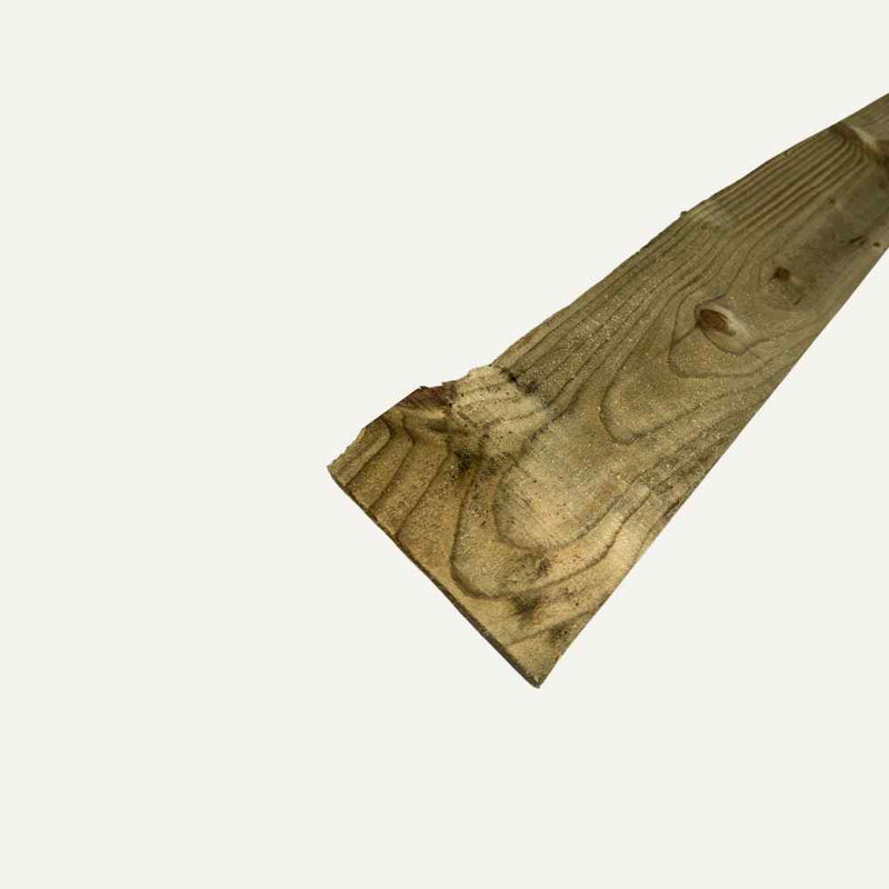 Load image into Gallery viewer, The image showcases a close-up of a single Overlap Slat by Bingley Fencing, featuring brown weathered wood with visible grain patterns on a plain background, making it ideal for replacement fence slats.