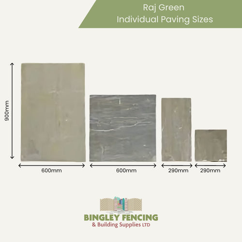 Paving stones with dimensions and Bingley Fencing & Building Supplies LTD branding.