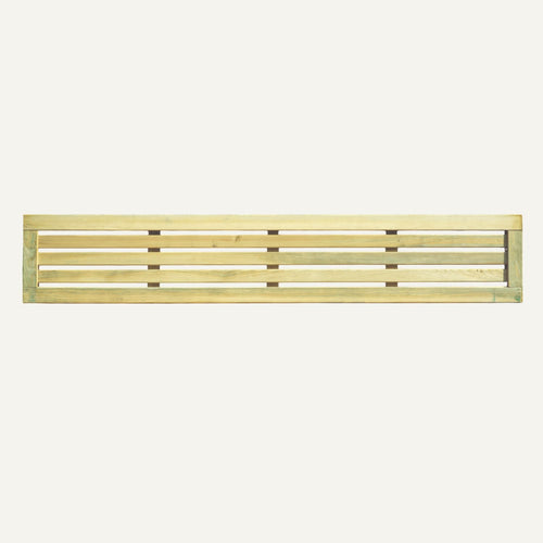 The KDM Slatted Trellis Panels 30cm x 180cm (SLA30) feature a contemporary slatted design with a light natural finish. Pressure treated for durability, these panels are ideal for modern gardens and shown front-facing on a plain white background.