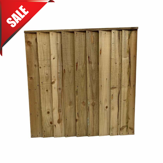 The Reduced Bingley Fencing Feather Edge Gate, shown with vertical planks against a white background and a SALE banner, is perfect for enhancing your Bingley Fencing setup.