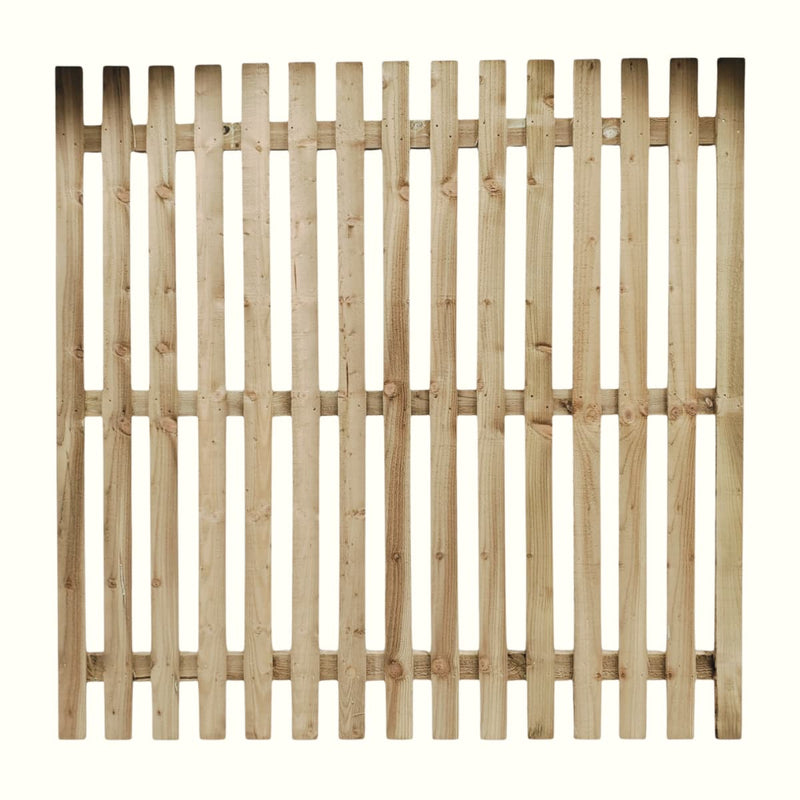 Load image into Gallery viewer, The Bingley Fencing Paling Fence Panel – Single Sided with 1 Gaps and Flat Top, features evenly spaced vertical slats and horizontal supports, ideal for garden privacy, shown against a plain white background.