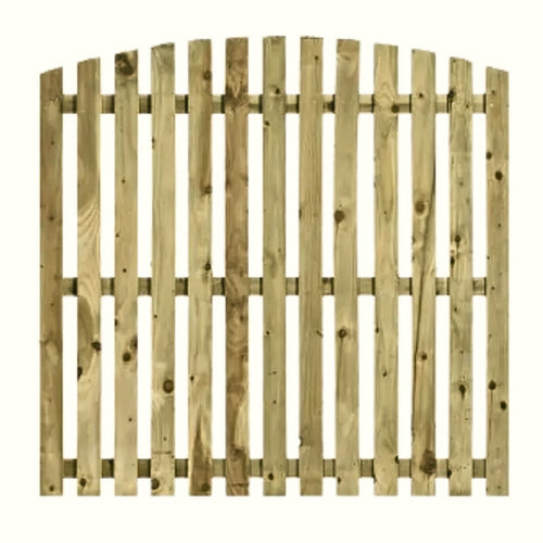The Bingley Fencing Paling Fence Panels - Single Sided feature 2 gaps and an arched top, made from light natural wood. Perfect for garden privacy or strong wind protection in gardens or yards.