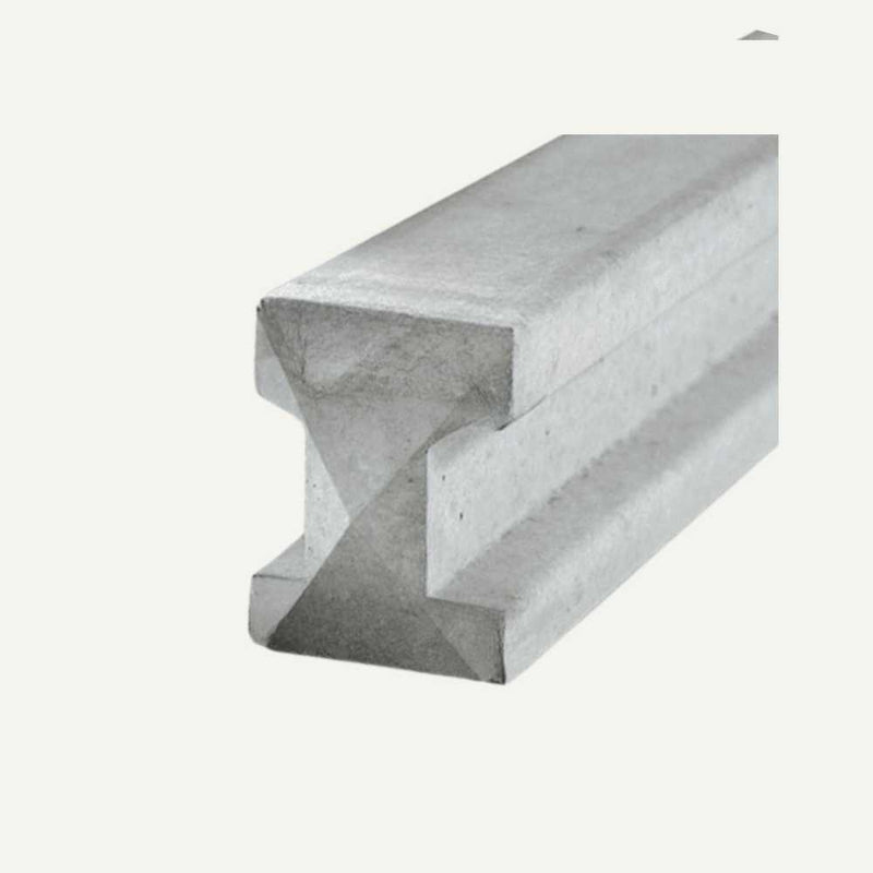 Load image into Gallery viewer, Close-up of a Bingley Fencing Concrete Fence Post - Intermediate Post, featuring a gray reinforced concrete design with a double T-shape cross-section, set against a light background. The post showcases textured surfaces with visible grooves and edges for minimal maintenance.