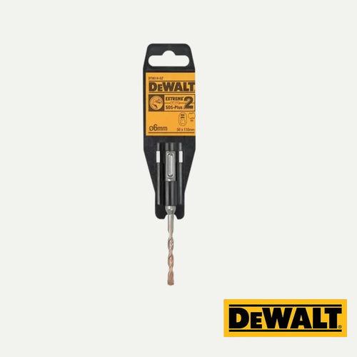 A 6mm DEWALT Extreme SDS Plus 2-Cutter Drill Bit in its black plastic retail packaging.