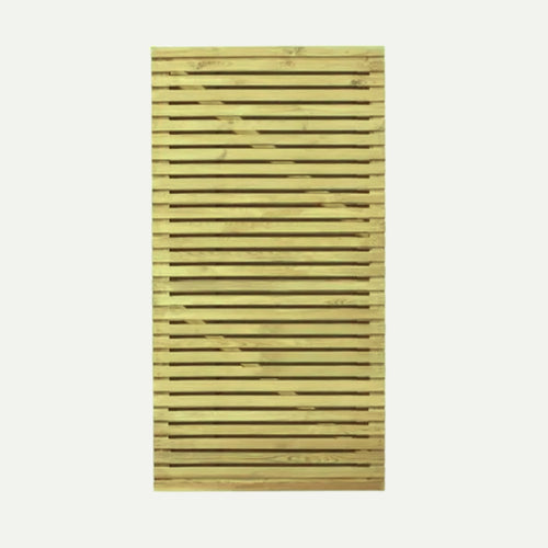 The KDM Double Sided Slatted Privacy Gate (SDSG180) features horizontal slats with a diagonal support beam, displayed against a plain white background.