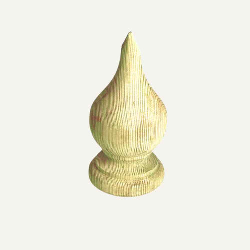 The KDM Regal Finial, featuring a smooth, teardrop-shaped design and spiral texture, stands upright against a plain, light background, making it an ideal choice for adding elegance to garden fence tops.