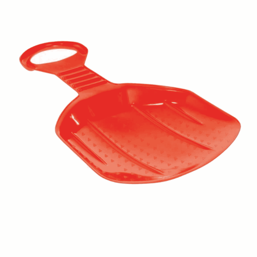 This red Hand Held Sledge, ideal for dealing with icy pathways or creating a space for children's sledges, features a ridged scoop design and sturdy handle. The Bingley Fencing logo is prominently displayed in the bottom right corner.