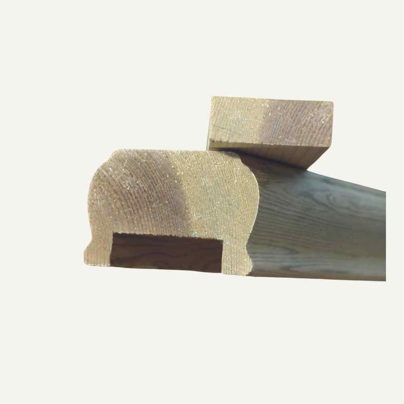 Load image into Gallery viewer, Close-up of two KDM Premier Handrail & Fillet System pieces, each with intricate side profiles reminiscent of balustrade components. They are positioned in a stacked manner against a light background, showcasing their craftsmanship.
