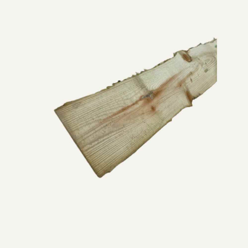 Load image into Gallery viewer, The Bingley Fencing's Overlap Slats, featuring a single wooden plank with a rough, natural edge and visible grain patterns, are perfect as replacement fence slats, shown against a plain white background.