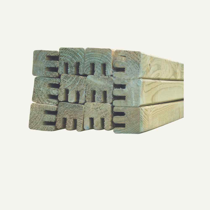 Load image into Gallery viewer, Horizontally arranged in a pyramid formation against a plain white background are stacked pieces of the KDM Fence Panel Repair Kit Framing. Made from pressure-treated wood, these durable items are ideal for outdoor use and perfect for any fence repair project.