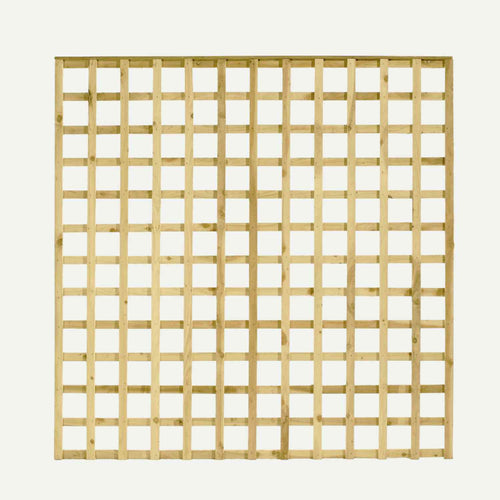 The Bingley Fencing Square Trellis Panel features evenly spaced horizontal and vertical slats in a grid pattern, set against a plain light background—perfect for custom size trellis projects.