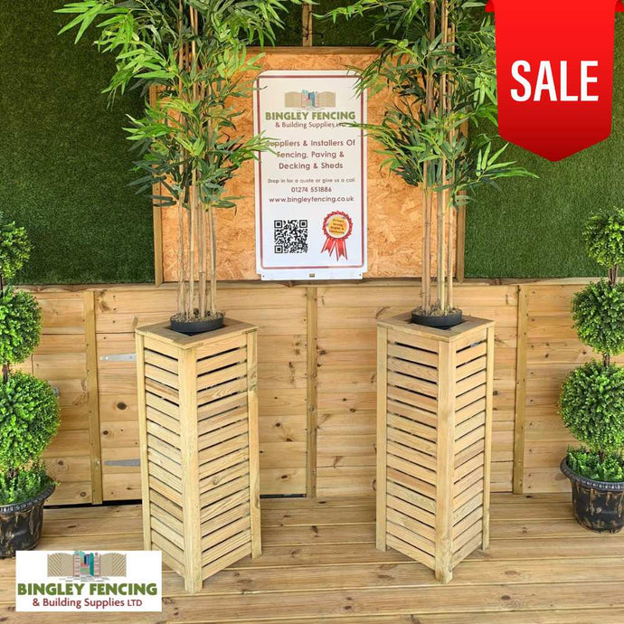 tall slatted wooden planters