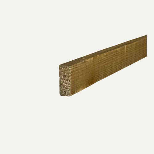 A single piece of Bingley Fencing's Framework Timbers, measuring 38mm x 16mm, is displayed against a plain off-white background. The tanalised wood exhibits a smooth surface and square edges.