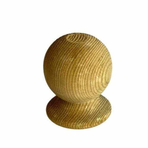Load image into Gallery viewer, A KDM product named "Fence & Baluster Top - Round Style," this wooden item is crafted in a round knob shape with visible grain patterns, designed for use as a door or drawer pull and resembling a decorative finial.