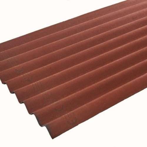 Load image into Gallery viewer, The Onduline Corrugated Composite Bitumen Roof Sheet, available in 3 colors, is displayed at an angle and is perfect for shed construction. Its uniformly spaced ridges run parallel across the surface, ensuring a dependable waterproofing solution.