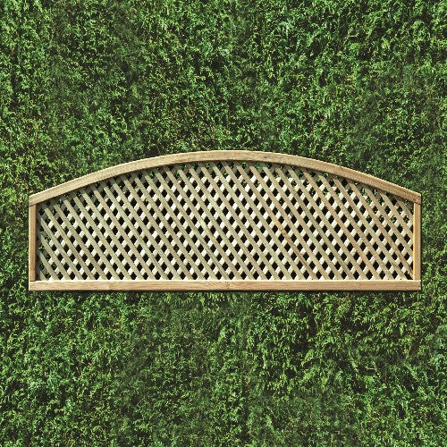 Load image into Gallery viewer, A gracefully standing KDM Trellis - Privacy Lattice with a convex design adds elegance against a lush green hedge backdrop.
