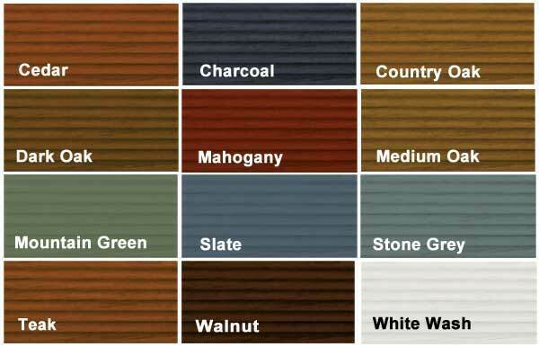 Load image into Gallery viewer, Explore the wide array of wood finishes with our Ronseal Decking Stain 2.5 Litre - Various Colours, from Cedar to Charcoal, each showcasing a textured look enhanced by the vibrant hues of woodgrain. Enjoy superior slip resistance along with Ultimate Protection in shades like Mahogany, Slate, Country Oak, Walnut, and Teak.