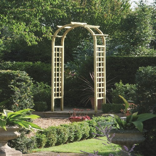 curved wooden garden archway