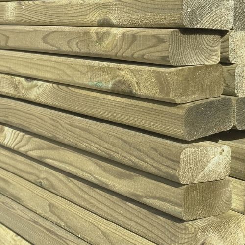 Load image into Gallery viewer, A close-up of neatly stacked KDM Planed Round Edge Battens (2” x 1” / 50mm x 25mm) shows their smooth finish and visible wood grain, perfect for timber projects or privacy screens.