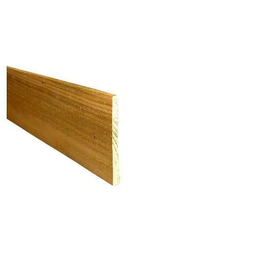 Displayed against a white background is a rectangular plank made from light-colored, pressure-treated wood by Bingley Fencing. The smooth, flat surface showcases a straight grain pattern similar to the Featheredge Boards commonly utilized in fence construction.