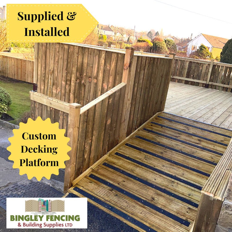 A decking area with safety ramp with anti slip strips