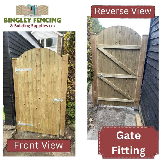 Wooden garden gate with a from view and a reverse view