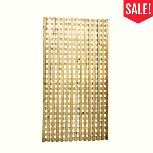 The Bingley Fencing Reduced Trellis Panel 1800mm x 960mm is displayed on a white background with a red SALE! label in the top right corner, featuring a rectangular chequerboard garden design.