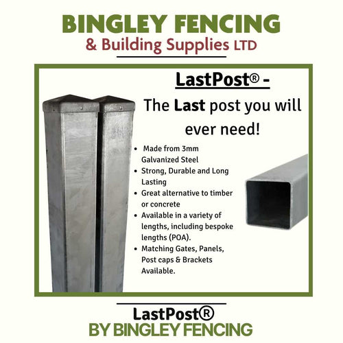 Discover Bingley Fencings LastPost – a top-notch alternative to timber or concrete. Crafted from galvanized steel with a sleek rectangular design, it ensures exceptional durability and versatility in various lengths. Finish your project seamlessly with perfectly matching accessories!.