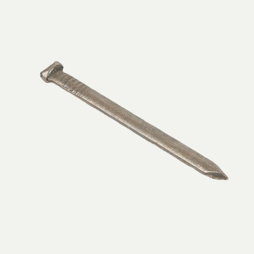 A 30mm Oval Brad Nail – Bright Steel by John George is shown on a white background, ideal for precise timber fixings in carpentry projects. Pack size: 500g.