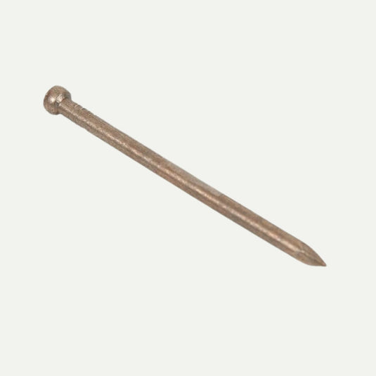 A 40mm Lost Head Nail from John George, made of bright steel, with a round flat head and pointed tip, shown on a plain white background.