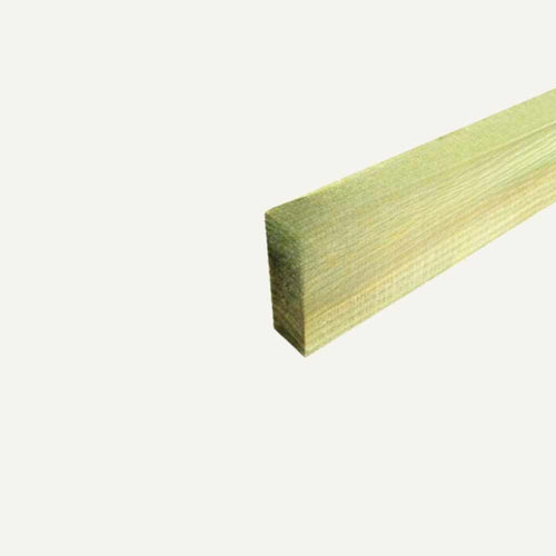 A Bingley Fencing Backrail, size 4 x 1.5 (100mm x 38mm), in light green with a smooth wooden texture, is shown on a white background, oriented diagonally with one end closer to the viewer.