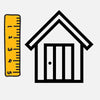 Black icon of shed with yello ruler