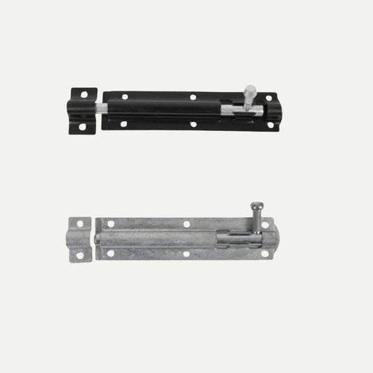 On a light background, two Henry Shaw Tower Bolts measuring 150mm (6
