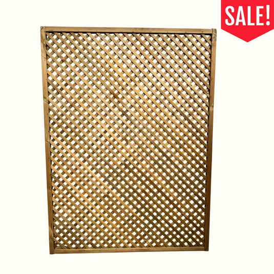 The Bingley Fencing Reduced Privacy Trellis Panel (1620mm x 1200mm), featuring a wooden crisscross design, is displayed against a white background. A red SALE! banner with white text appears in the top right corner.