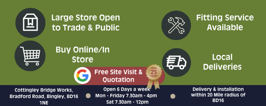 Promotional graphic with text and icons about a store's services on a green background.